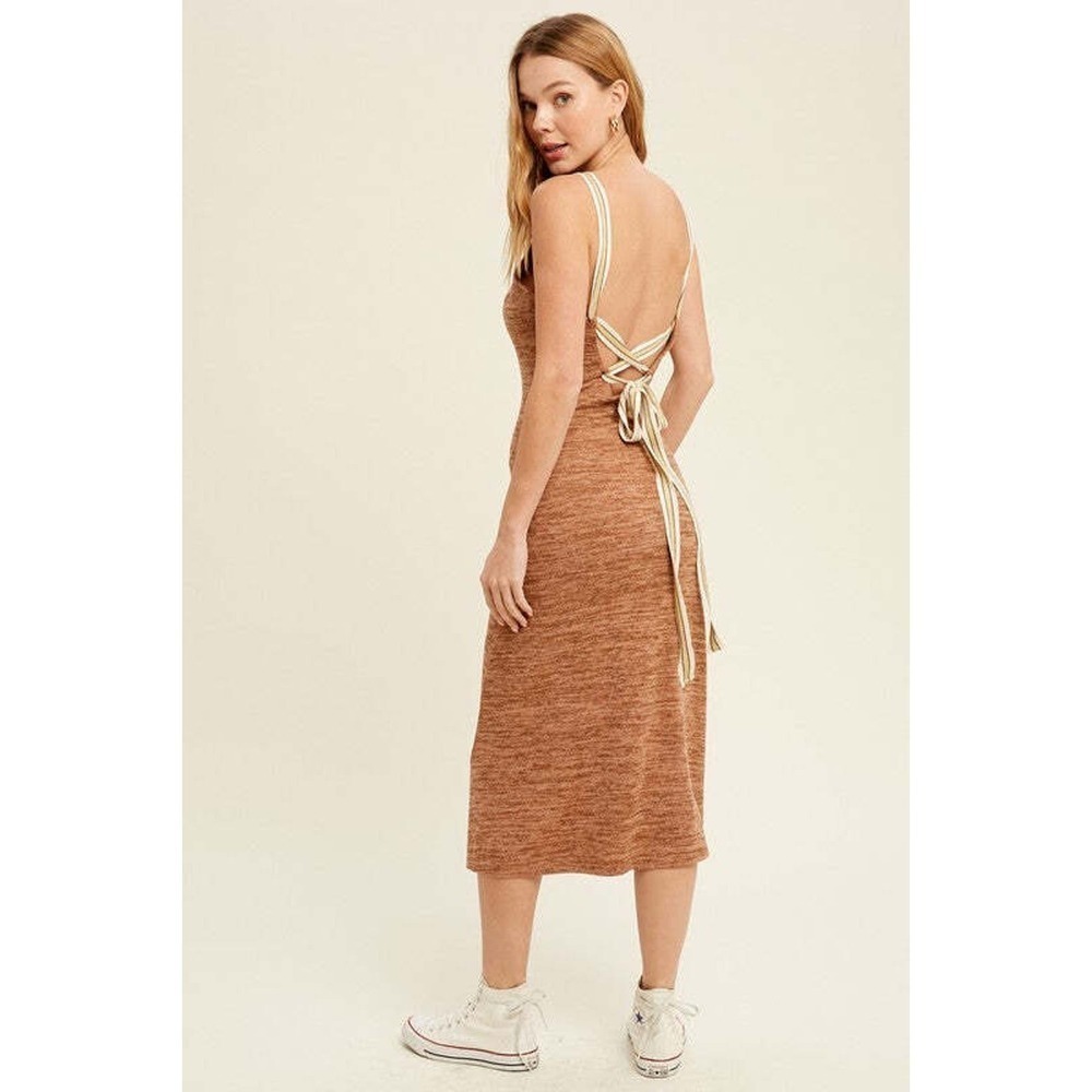 Cider Size Small Lace Up Back Knit Midi Dress Orange Heather